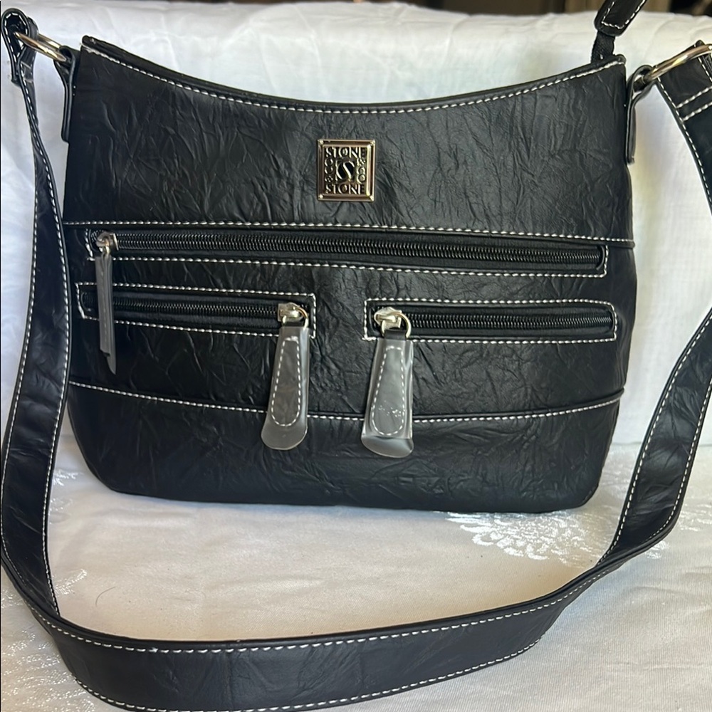 Stone & Co Black Leather Shoulder Bag with Adjustable Strap
